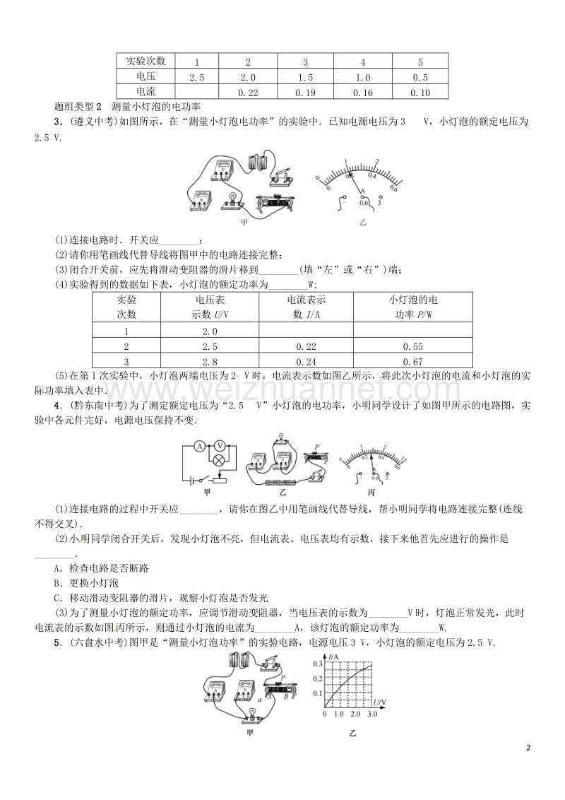 2017年九年级物理全册第十六章电流做功与电功率滚动小专题（五）电阻和电功率的测量练习（新版）沪科版.doc_第2页