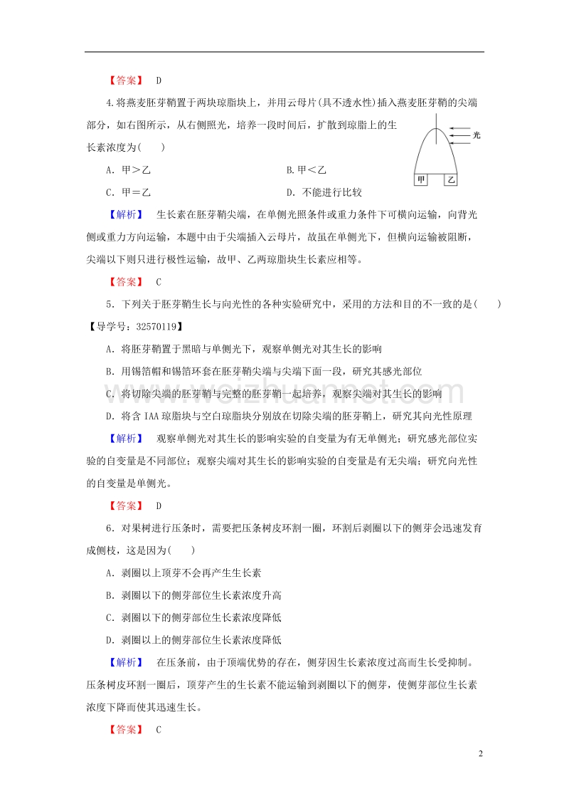 2017年高中生物 第2章 生物个体的稳态 第4节 植物生命活动的调节（第1课时）植物生长素的发现生长素的特性与生理作用学业分层测评 苏教版必修3.doc_第2页