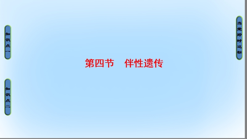 2017年高中生物 第2单元 遗传的基本定律 第1章 基因的分离规律 第4节 伴性遗传课件 中图版必修2.ppt_第1页