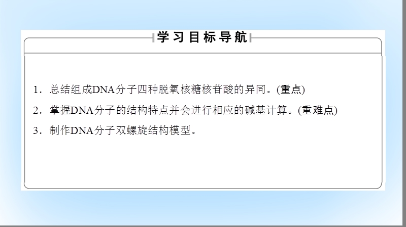 2017年高中生物 第3单元 遗传与变异的分子基础 第1章 遗传的物质基础 第2节 dna的分子结构课件 中图版必修2.ppt_第2页