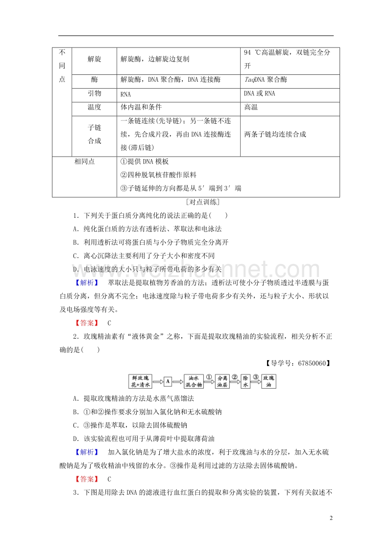 2017年高中生物几种物质提取的归纳比较微专题突破苏教版选修1.doc_第2页