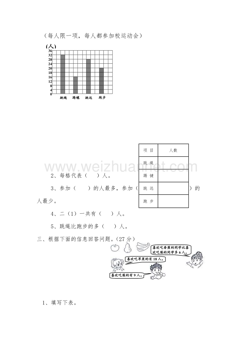 (人教新课标)二年级数学上册同步练习 7 统计（无答案）1.doc_第2页