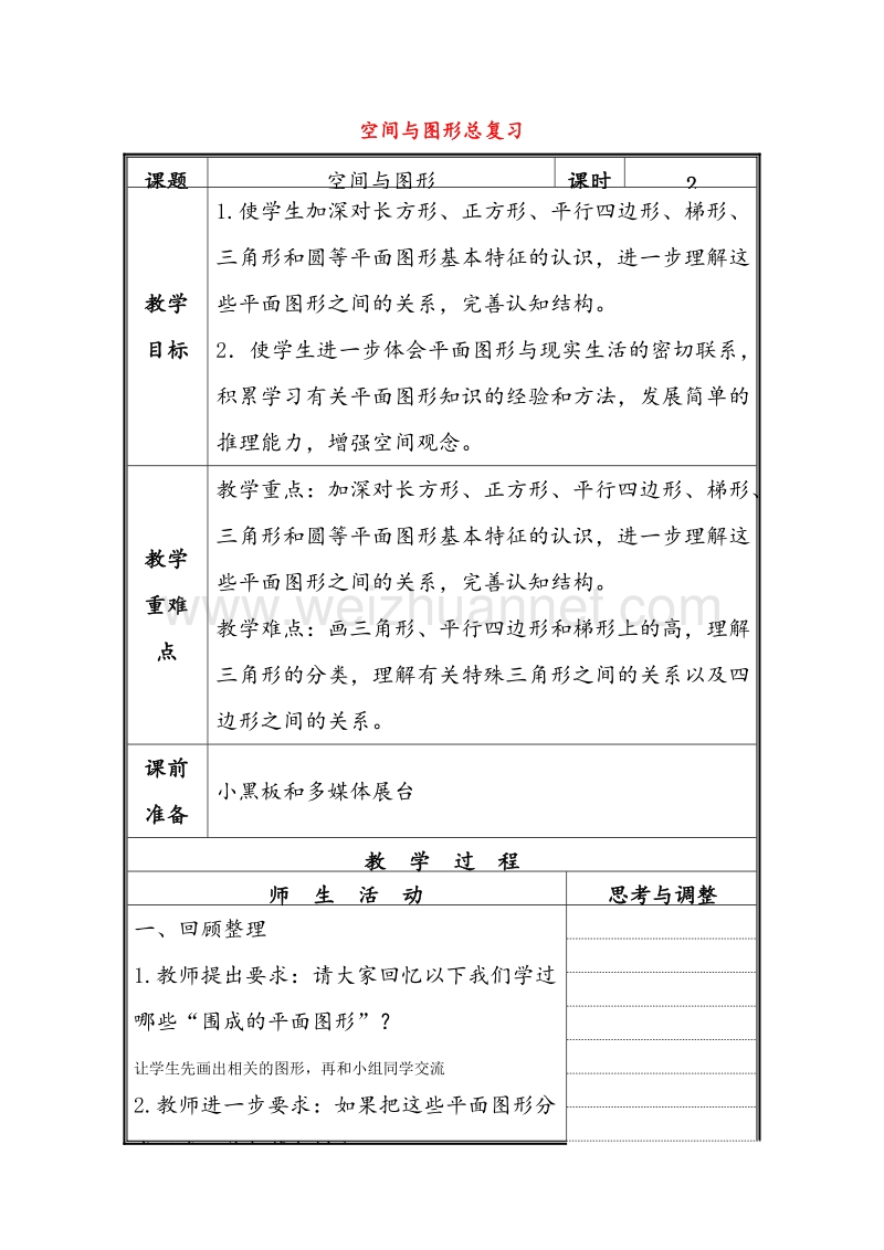 2017年（北京课改版）六年级数学下册《空间与图形总复习》教案设计2.doc_第1页