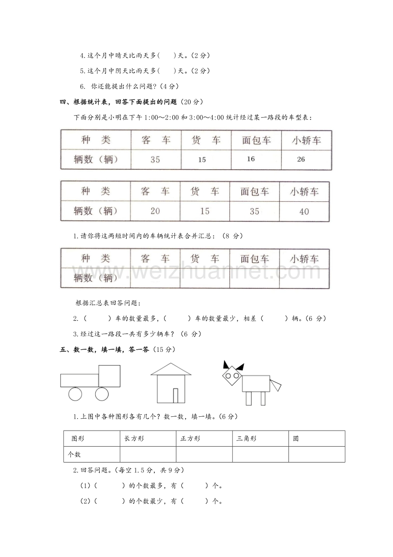 苏教版三年级数学下册单元评估检测 第九单元 数据的收集和整理（二）（b卷）.doc_第3页