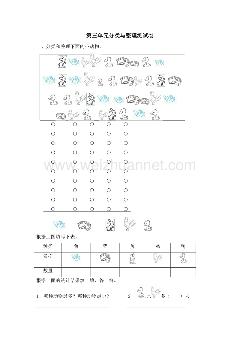 （人教新课标 ）数学一年级下册第3单元《分类与整理》试题3.doc_第1页