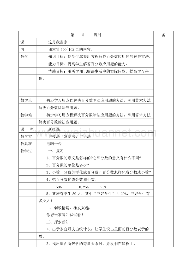 （北师大版）五年级数学下册 教案 第六单元 6.4 这月我当家.doc_第1页