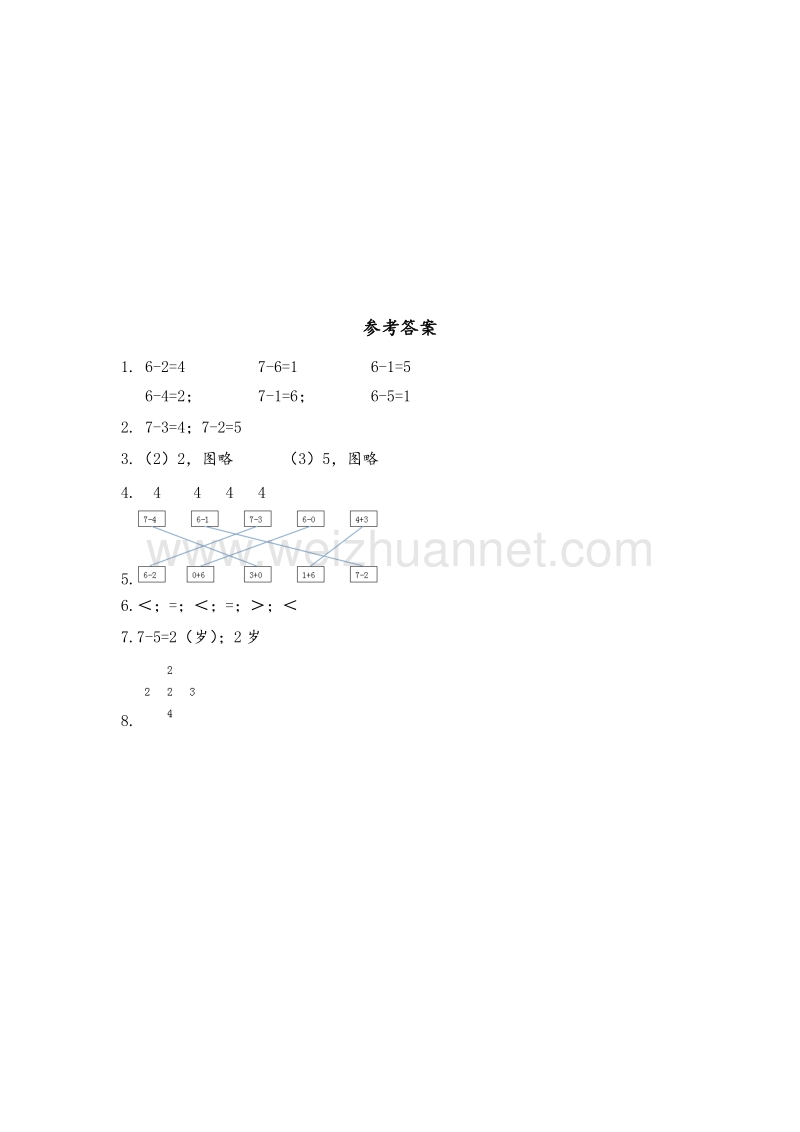 一年级上数学课堂同步练习-6、7减几苏教版.doc_第3页