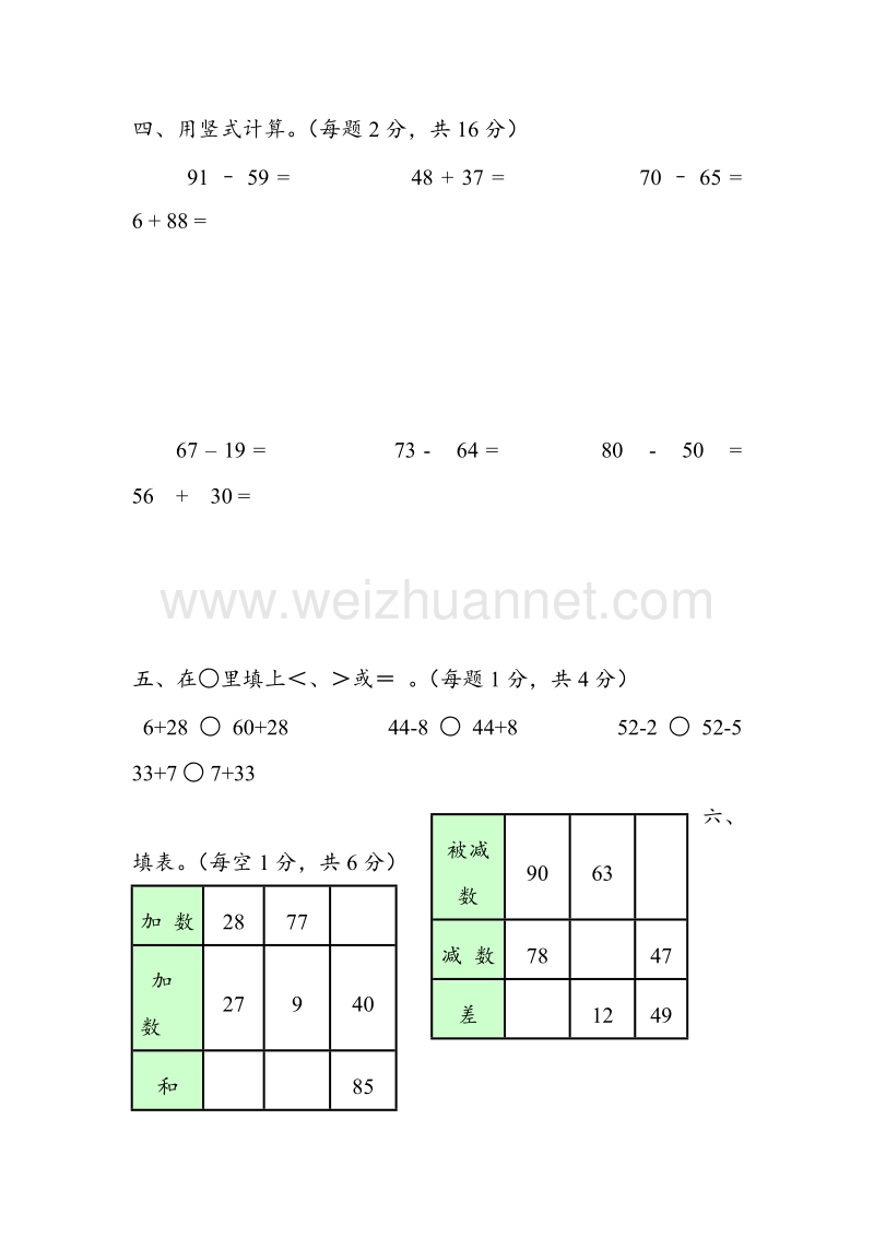 一年级下数学期末模拟试卷（一）苏教版.doc_第3页