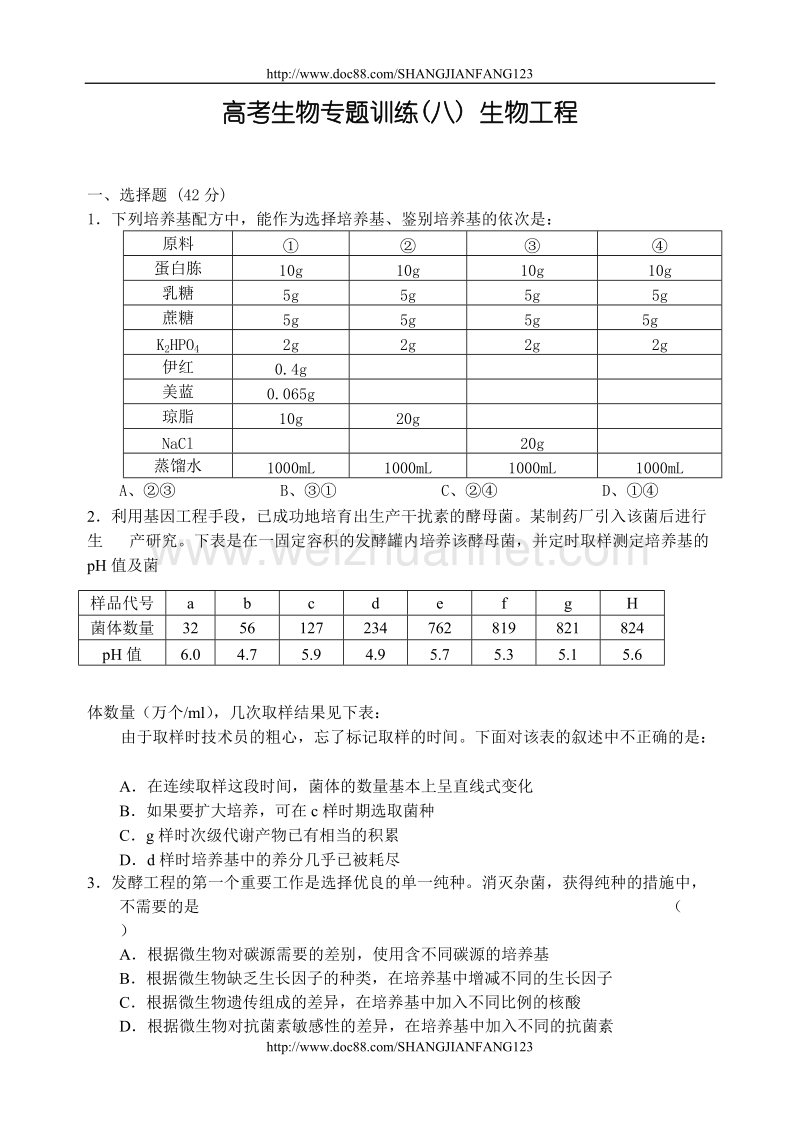 高考生物专题能力训练 生物工程.doc_第1页