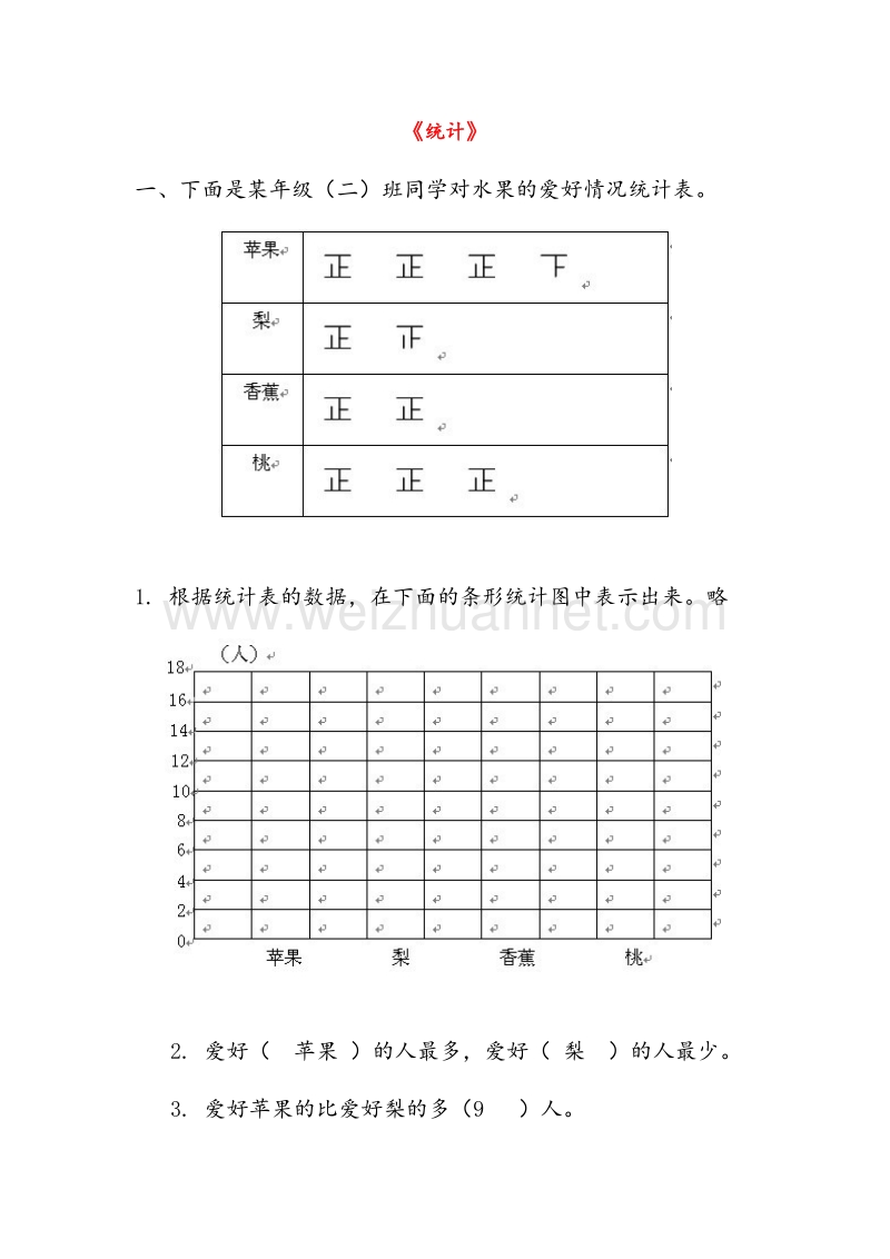 2016春（人教新课标）二年级数学下册同步练习 8 统计.doc_第1页