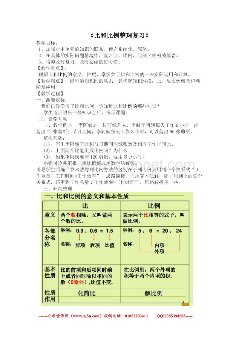 （人教新课标）春六年级数学下册教案 比和比例整理复习.doc_第1页