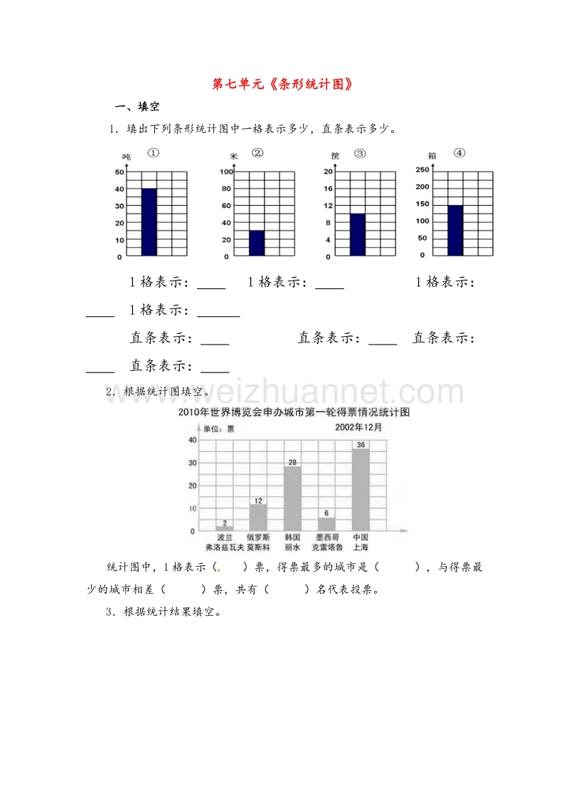 四年级数学上册 第7单元 条形统计图测试题（2）（无答案）新人教版.doc_第1页