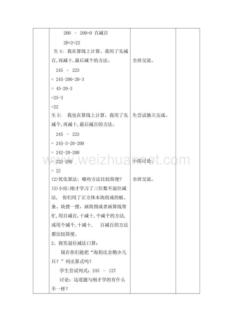 2016沪教版二年级数学下册 三、三位数的加减法 三位数的减法 教案设计.doc_第3页