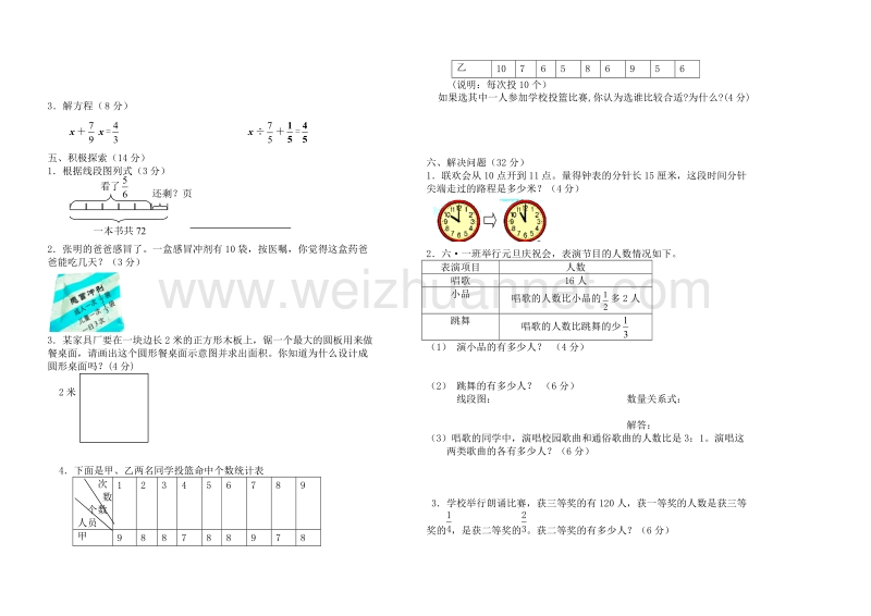 六年级上数学期末试题新人教版六年级数学上册期末考试卷（标准试卷模板制作,用8开纸或a3纸打印）人教新课标.doc_第2页