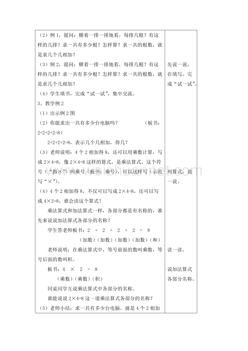 （苏教版） 小学二年级数学上册 1.1认识乘法 教学设计.doc_第2页