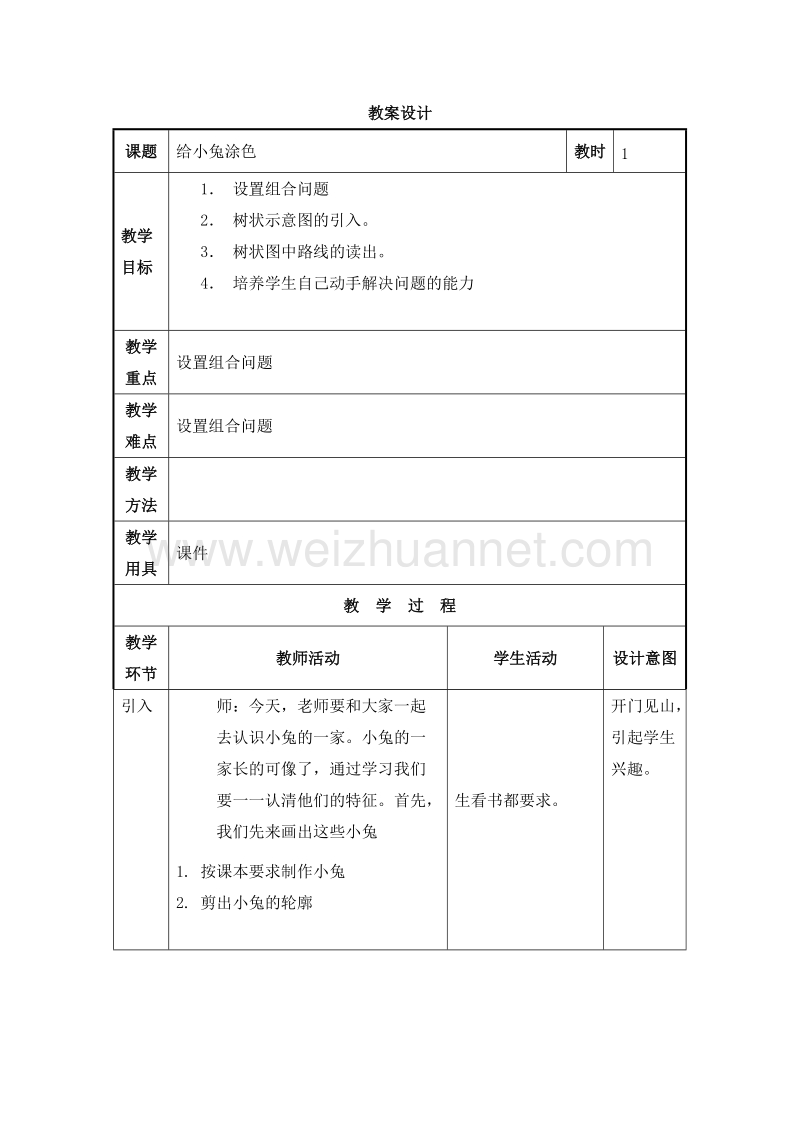 2016沪教版二年级数学下册 六、整理与提高 给小兔涂色 教案设计.doc_第1页