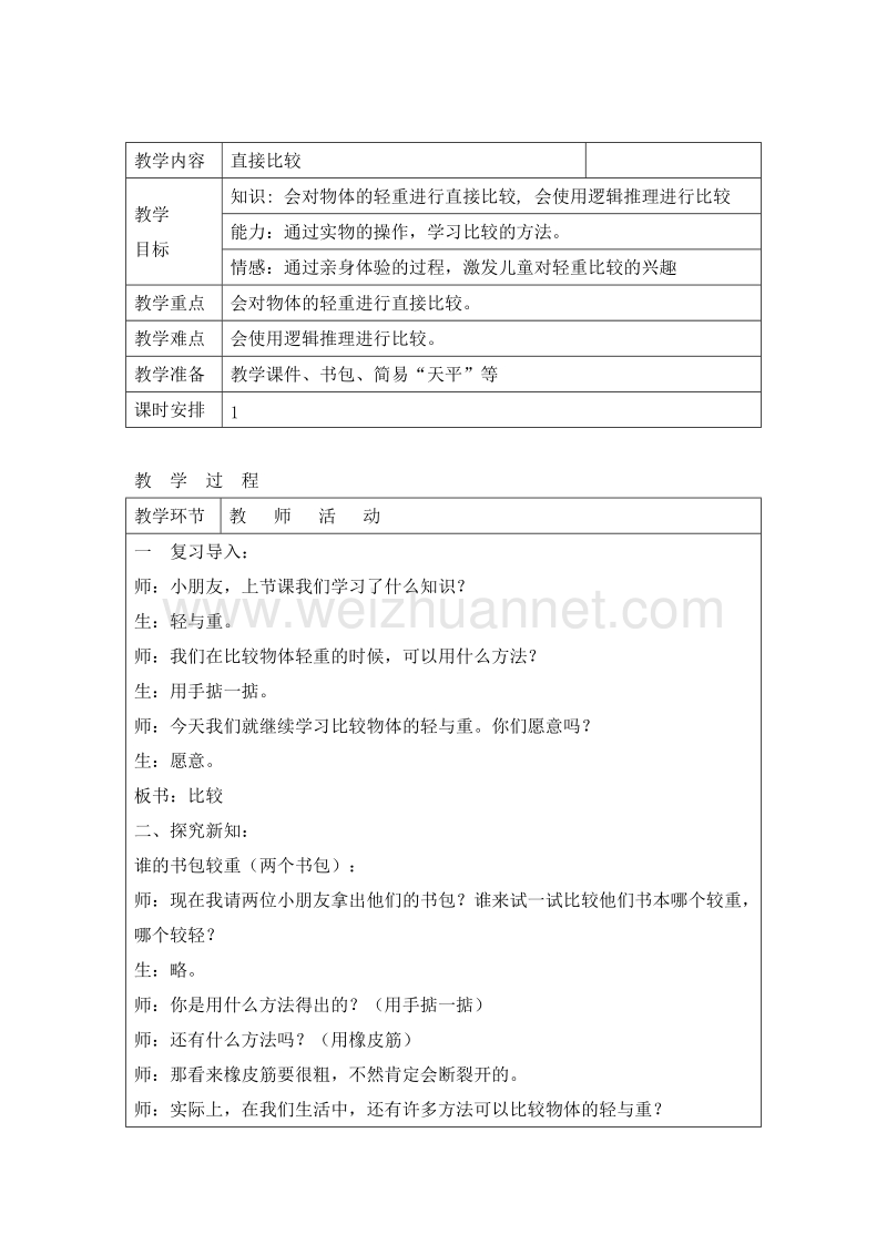 2016春沪教版二年级数学下册 第四单元 直接比较 教案.doc_第1页