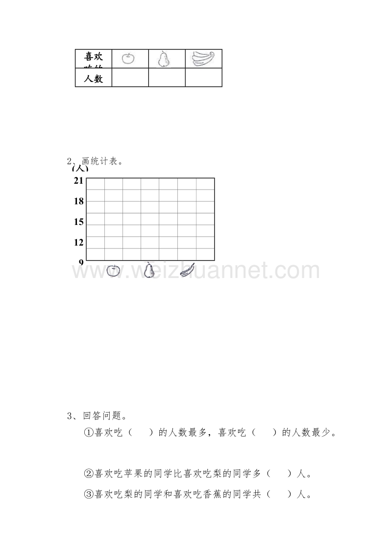 （人教新课标）2017秋二年级数学上册同步练习 7 统计（无答案）.doc_第3页