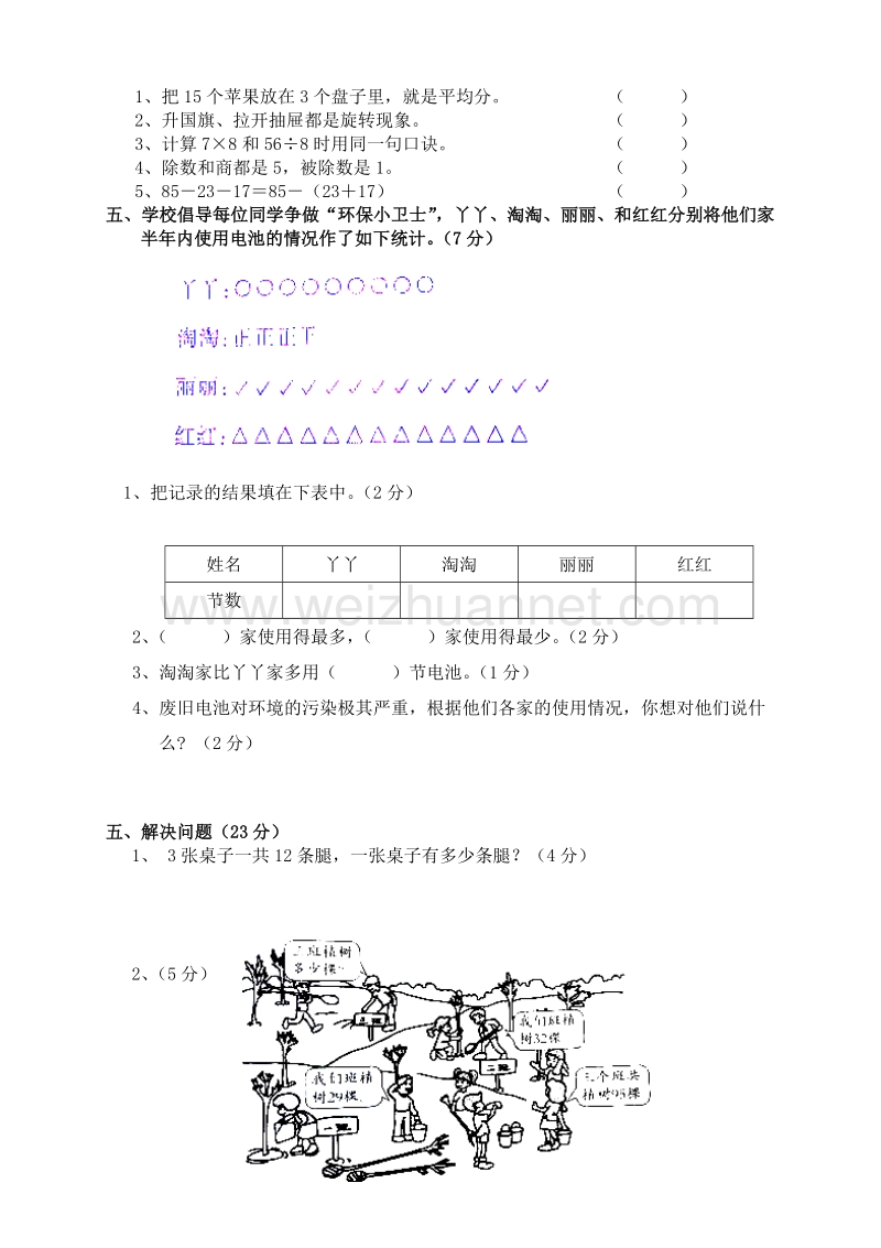 二年级下数学月考试卷新人教版二年级下学期数学期中试卷  (4)人教新课标.doc_第3页