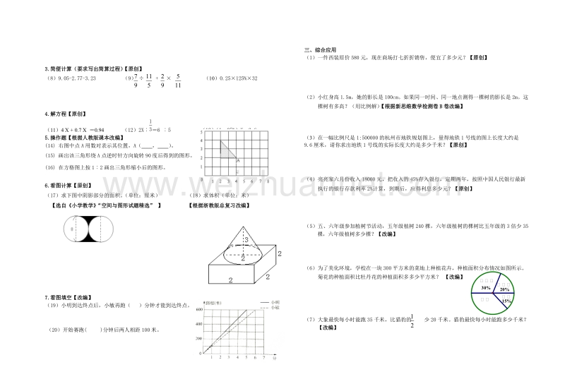 浙江省杭州市萧山区2017年小学期末教学质量检测模拟试卷数学卷.doc_第2页