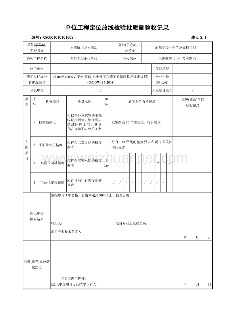 521 单位工程定位放线检验批质量验收记录.doc_第2页