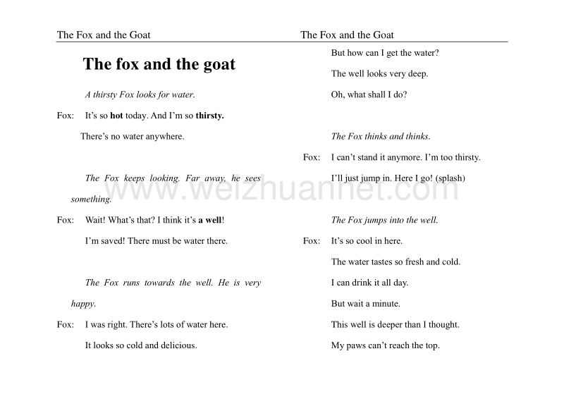 02thefoxandthegoat30本英语寓言故事文本.doc_第1页