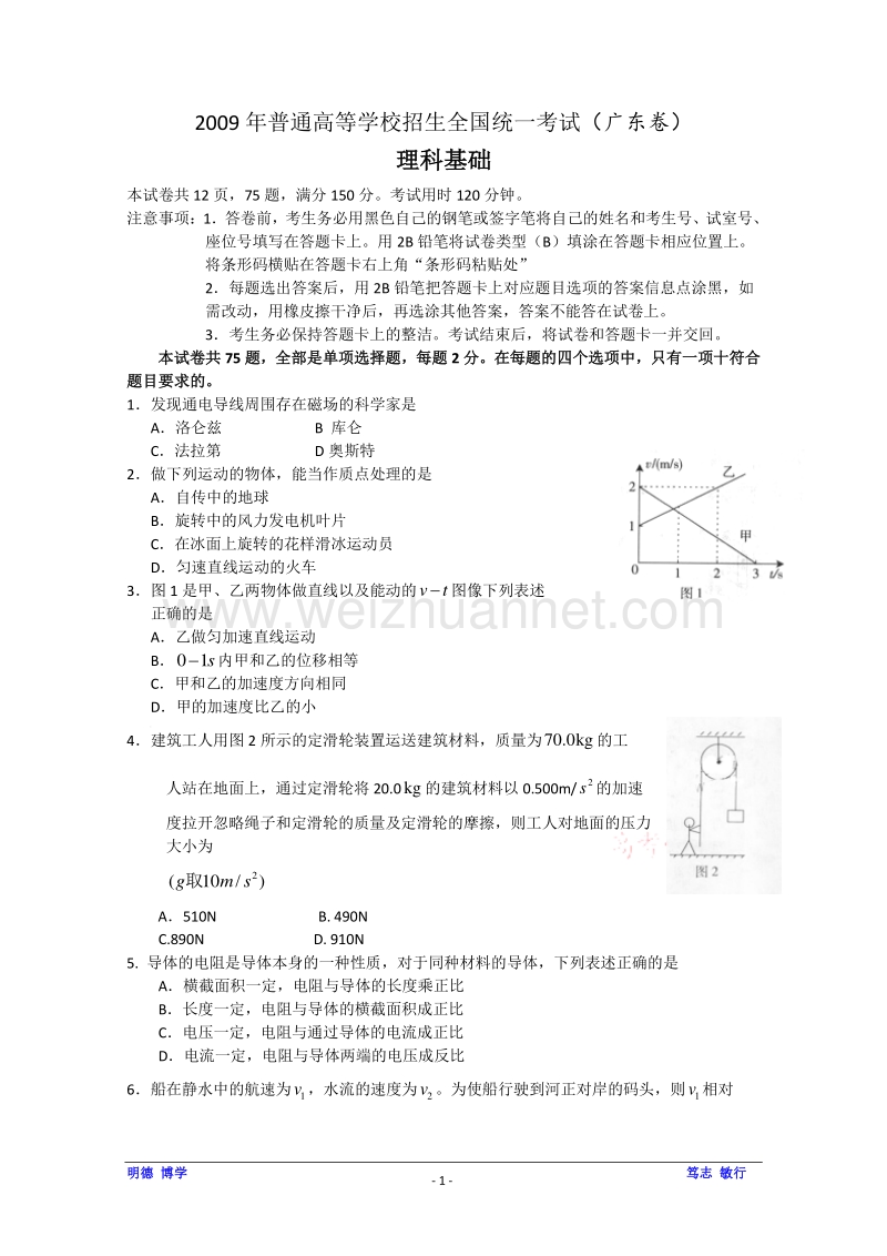 2009年广东卷(理科基础).doc_第1页