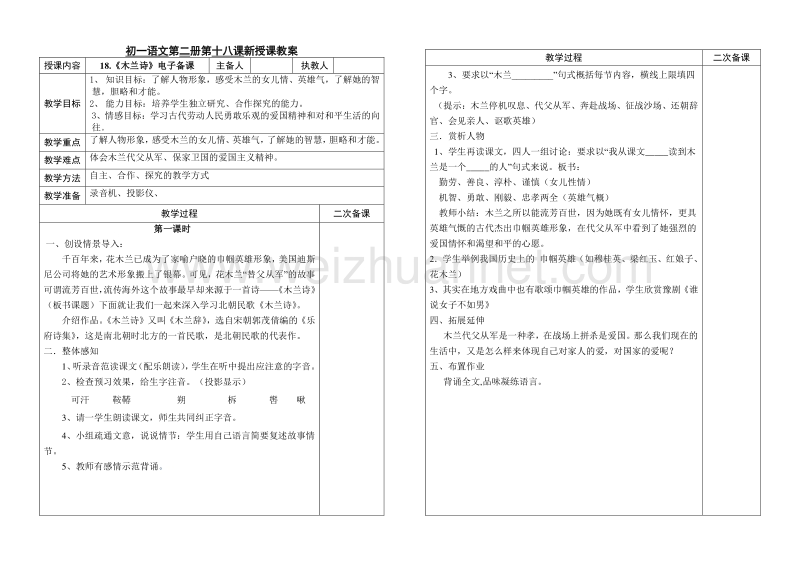 18.《木兰诗》电子备课第一.二课时.doc_第1页