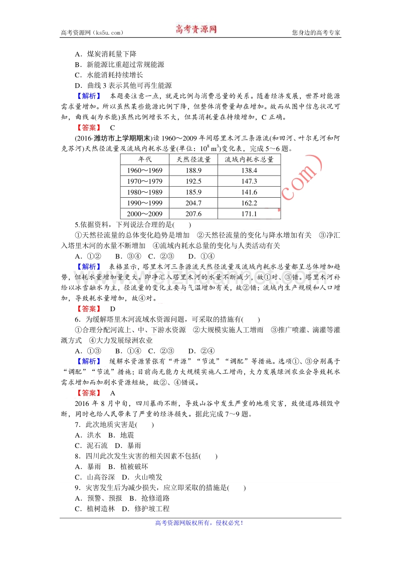 【师说】2017届高三地理湘教版一轮复习课时作业17 自然资源与人类活动　自然灾害对人类的危害 word版含解析.doc_第2页