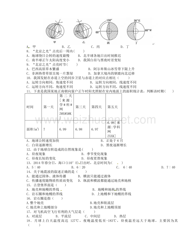 甘肃省天水市第一中学2014-2015学年高一上学期第一学段（期中）考试地理试题.doc_第2页