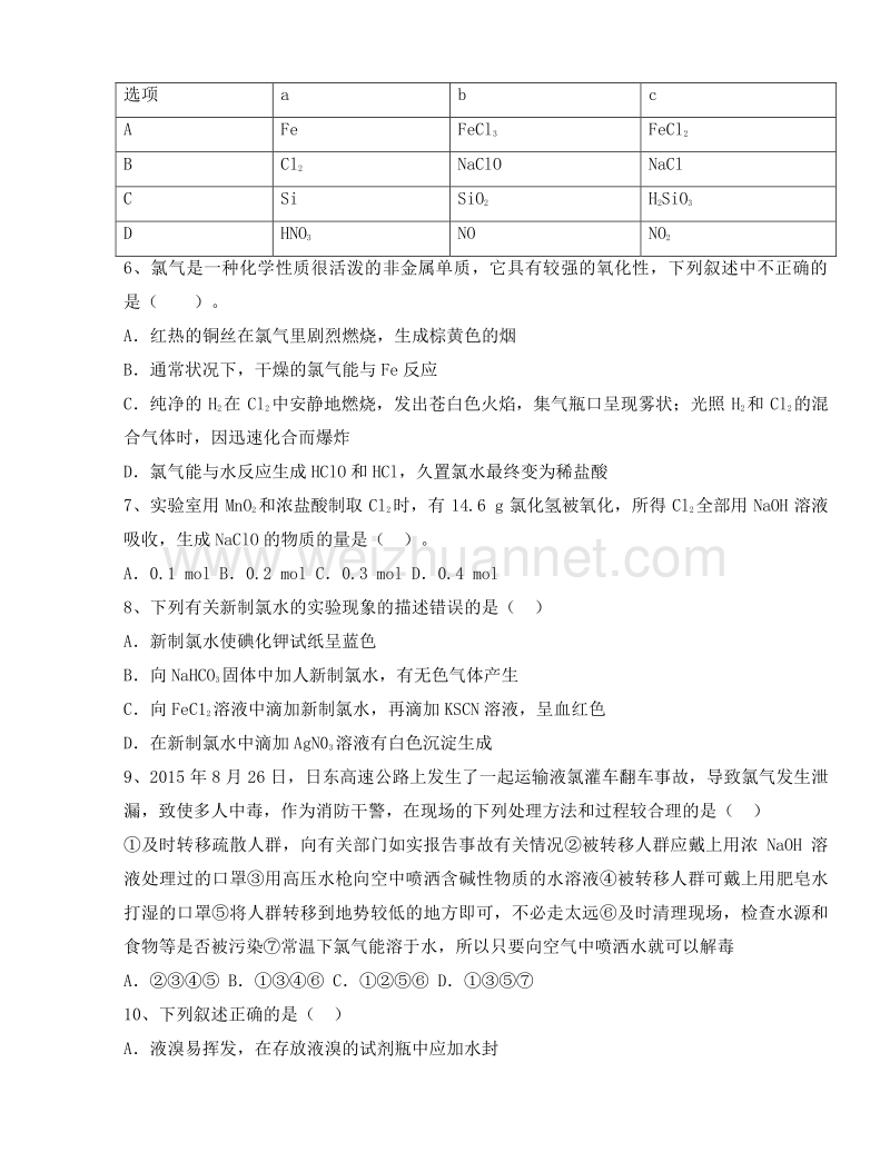 江西万安2017届高三化学一轮强化训练《富集在海水中的元素——氯》复习试卷.doc_第2页