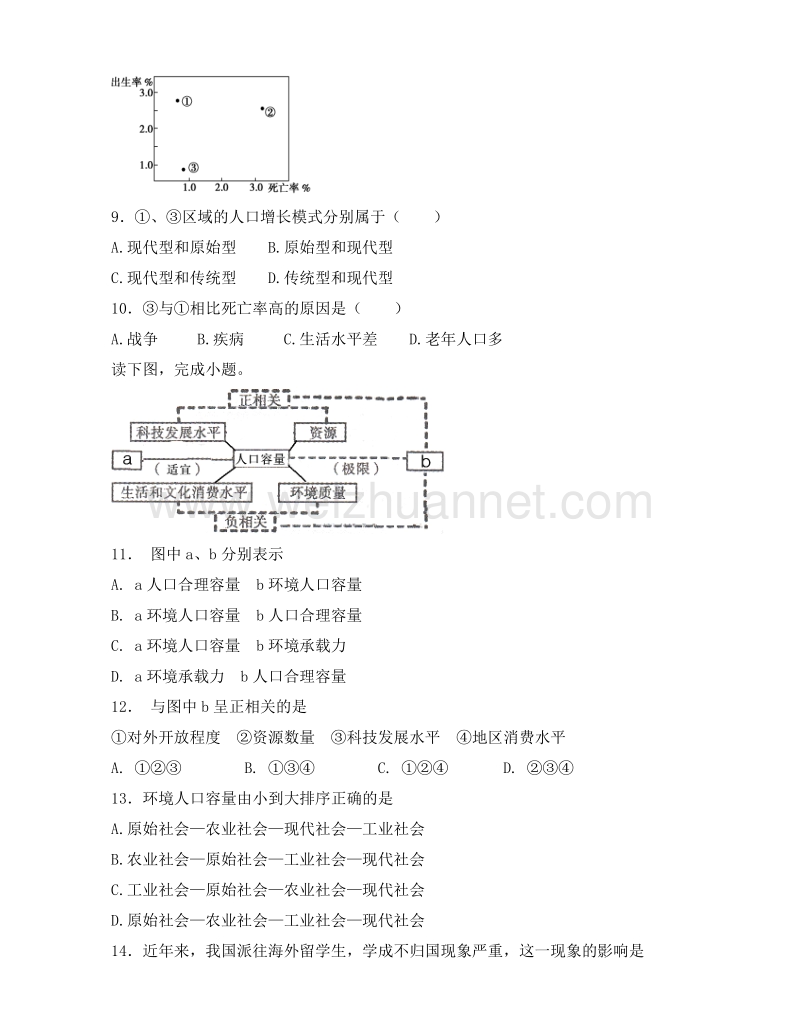 河南南阳2017届高三地理一轮总复习《人口的变化》强化训练检测试卷.doc_第3页