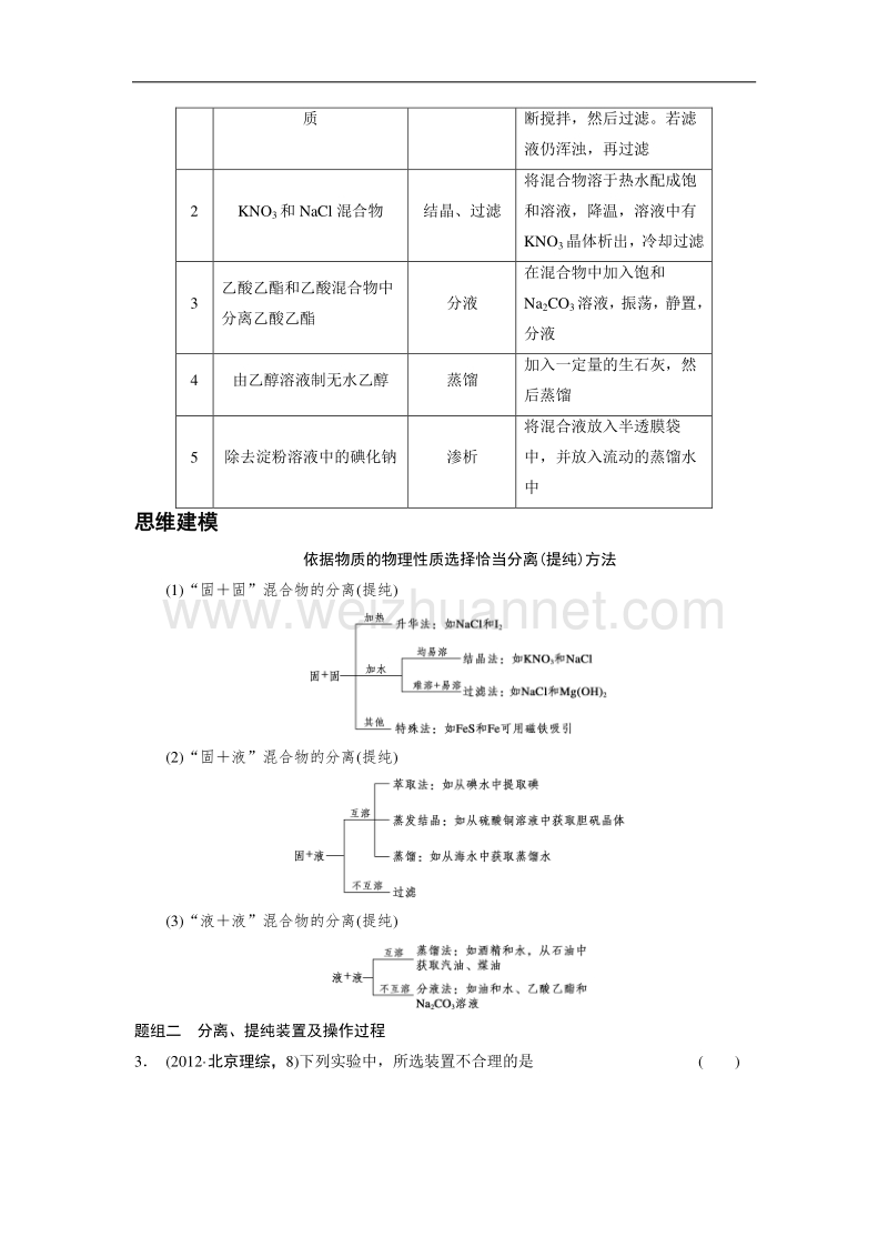 步步高2015届高考化学（人教版安徽专用）一轮总复习配套文档：第一章从实验学化学：第一章 第2讲　物质的分离和提纯 word版含答案.doc_第3页