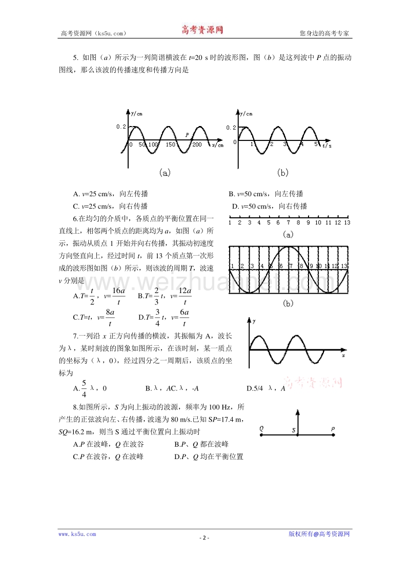 【原创】贵州铜仁市第二中学2016届高考物理二轮专题复习检测题：机械波05 （教师用） word版含答案.doc_第2页