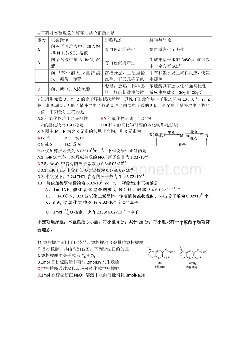 江苏省赣榆县清华园2012届高三化学选择题专题练习（3）.doc_第2页