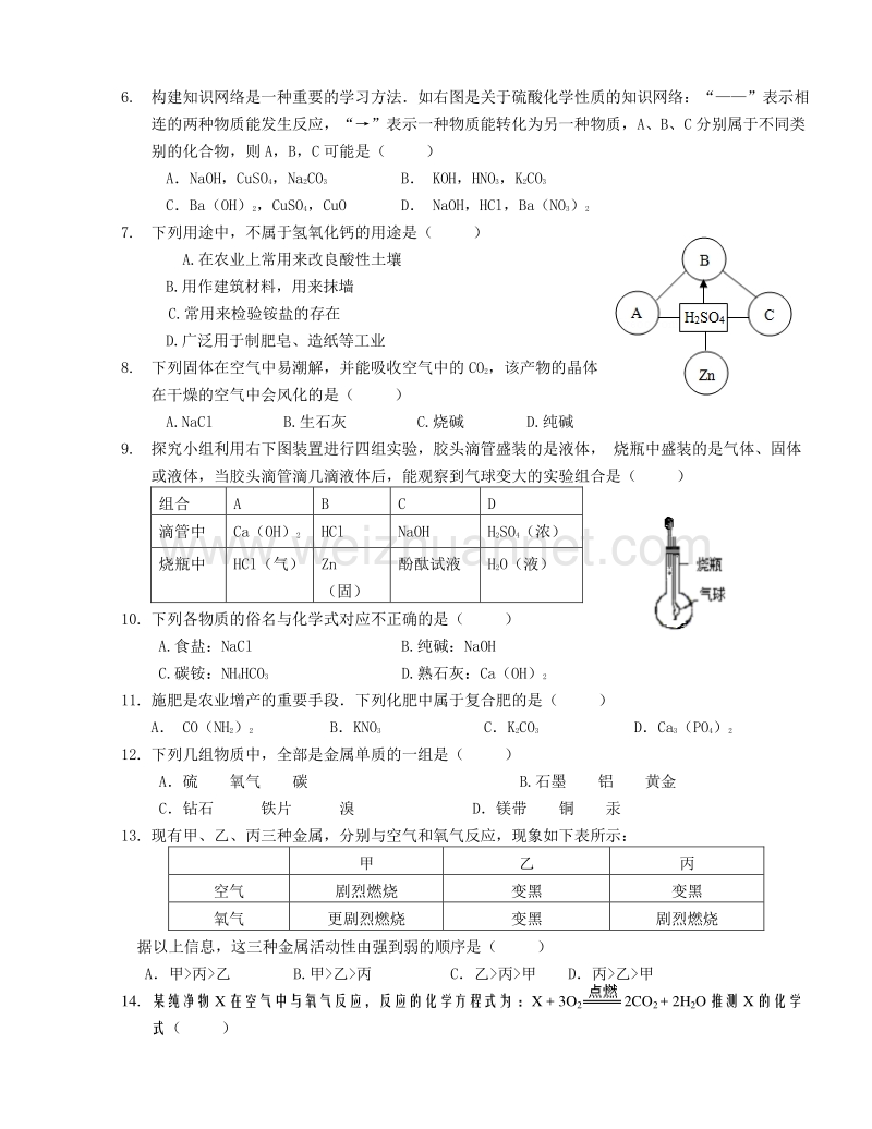 深圳龙华新区潜龙学校2015-2016学年度九年级上册科学期中考试试题（无答案）.doc_第2页