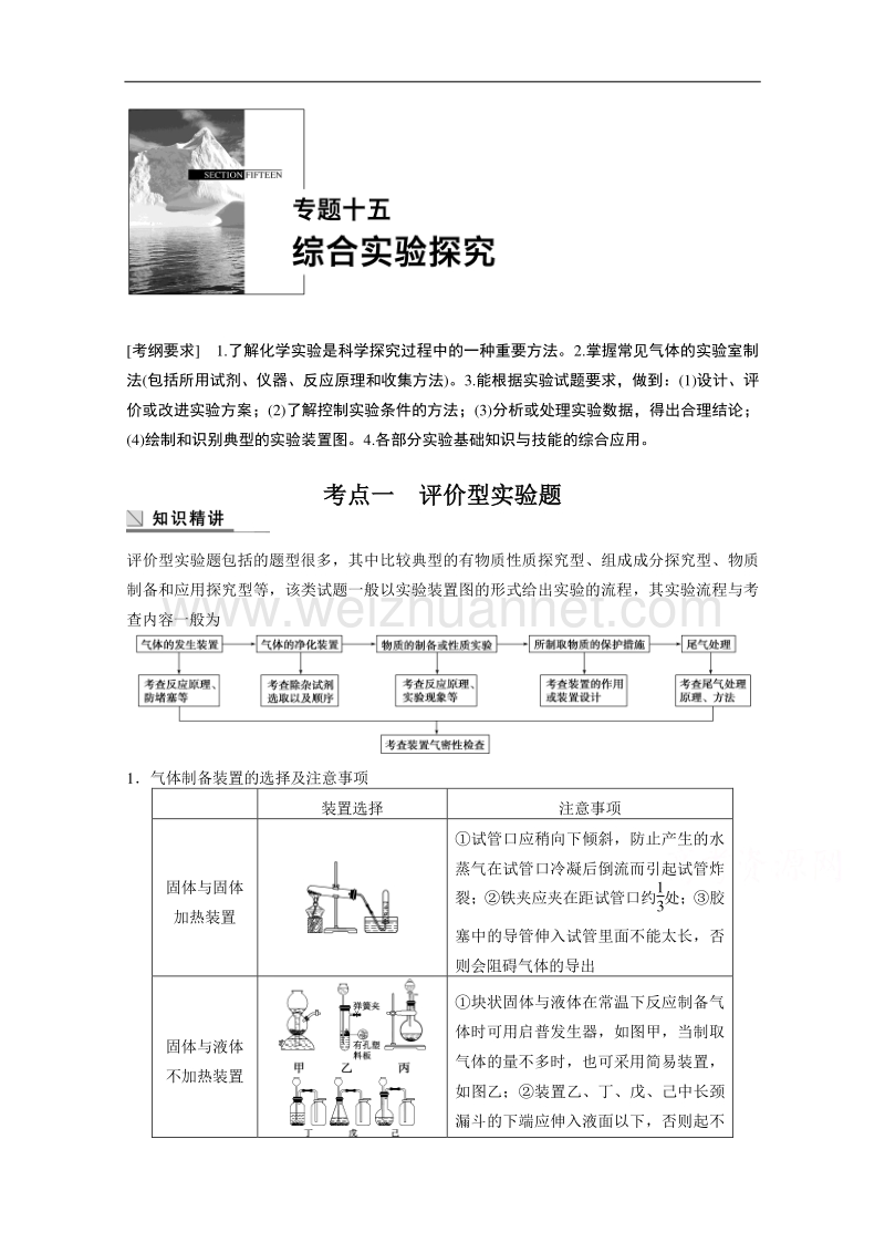 【新步步高】2015年高考化学（人教通用版）二轮专题复习讲义：专题十五 综合实验探究（含答案解析）.doc_第1页