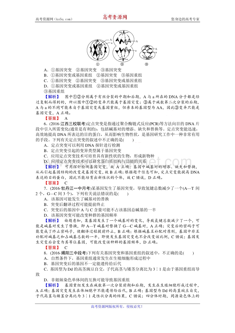 【师说】2017届高三生物人教版一轮复习课时作业20 基因突变和基因重组 word版含解析.doc_第2页