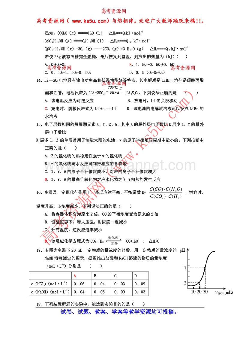 福建省平和县正兴学校2014届高三化学总复习综合试卷选择题（20140319）.doc_第3页