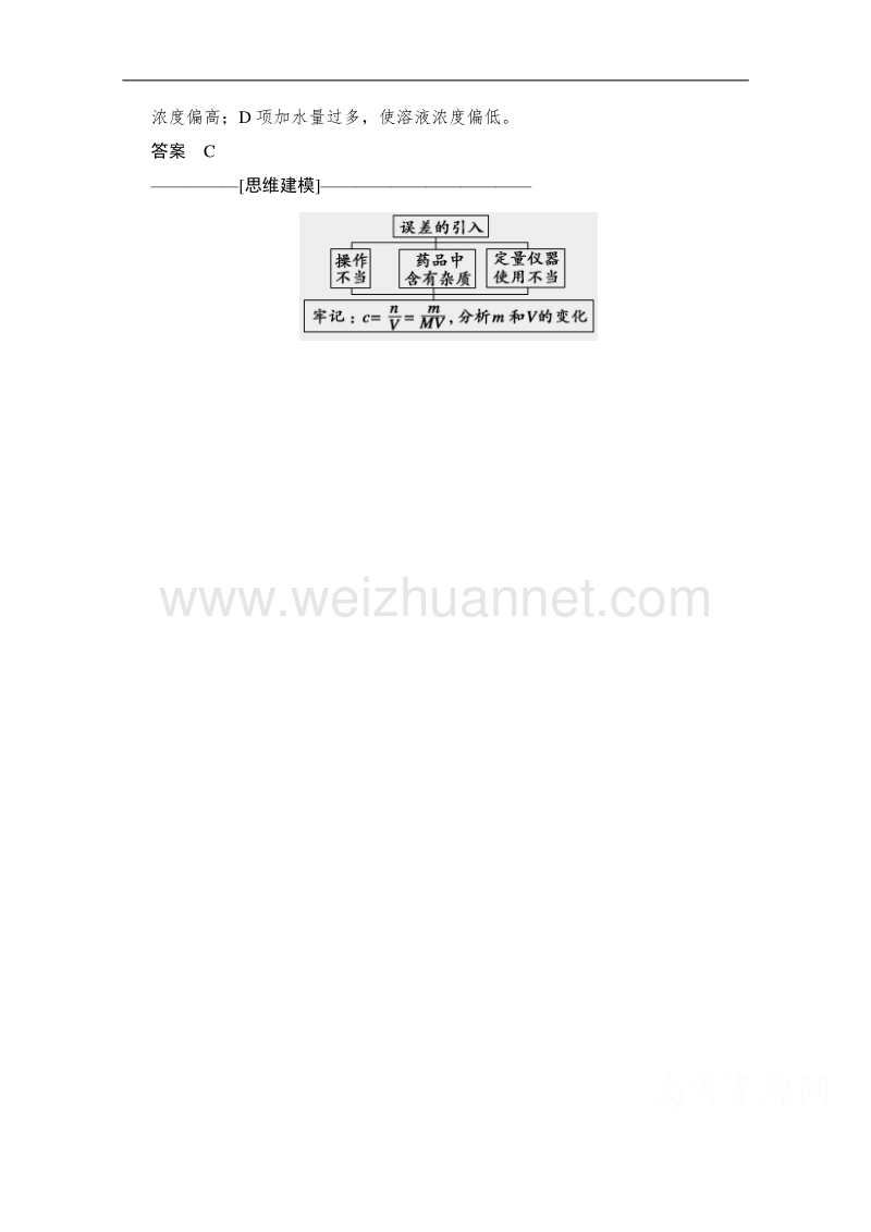 江苏省宿迁市宿豫中学2015高考化学二轮专题题组训练：第2讲 考点4 一定物质的量浓度溶液的配制 .doc_第3页