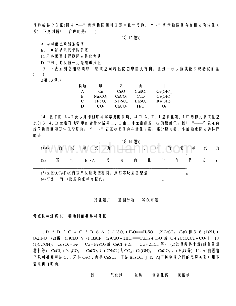 浙江省2016年中考科学考点达标训练：37 物质间的循环和转化.doc_第3页