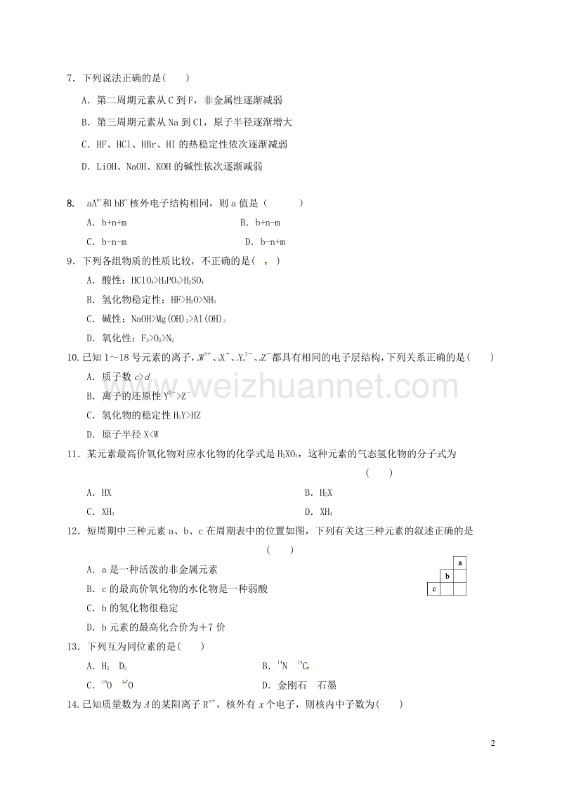 贵州省松桃苗族自治县民族中学2014-2015学年高一化学下学期第一次月考试题（无答案）.doc_第2页