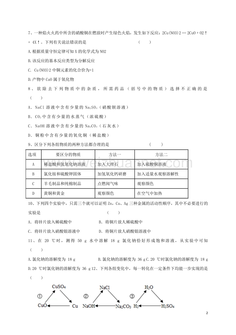 黑龙江省鸡西市第十九中学2015届初中化学毕业班上学期期末考试试题 新人教版.doc_第2页