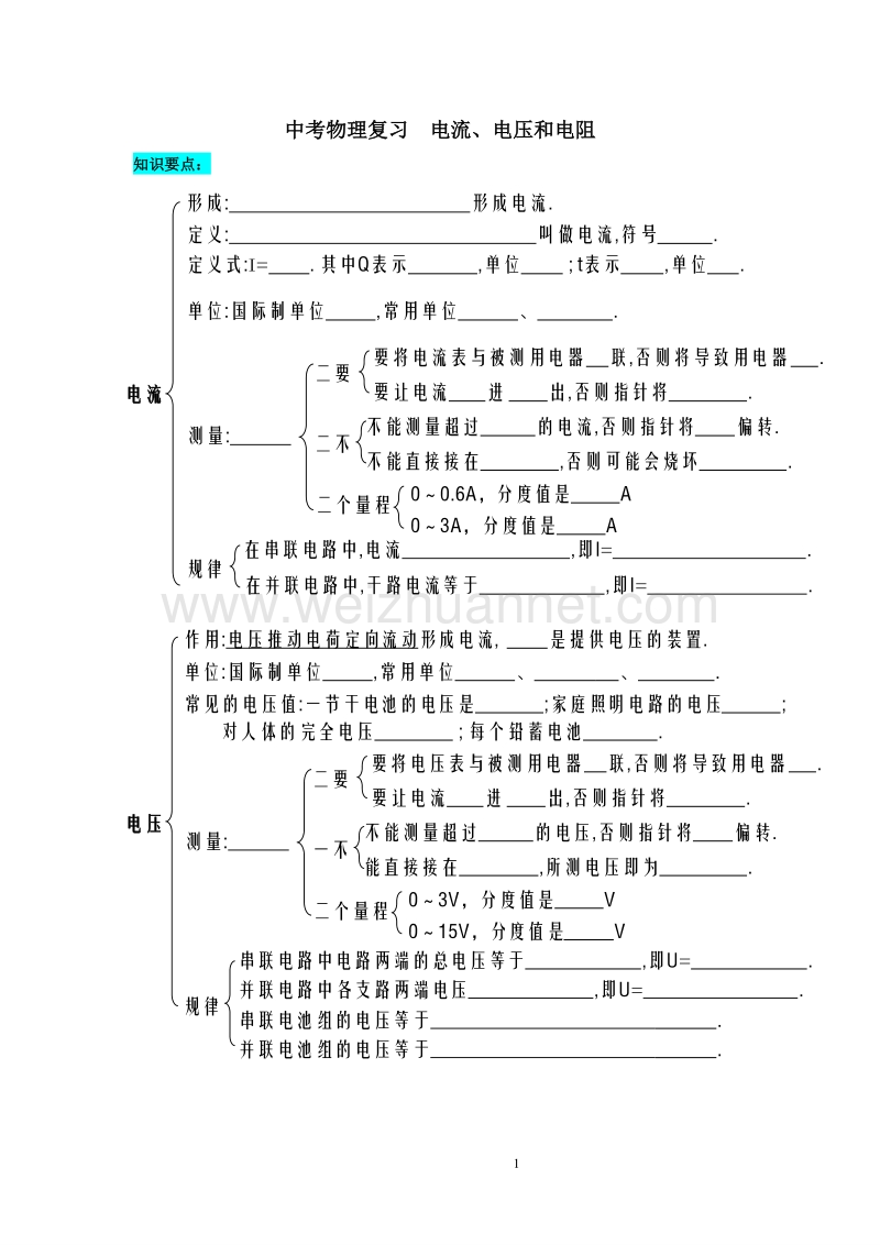 中考物理复习--电流、电压和电阻.doc_第1页