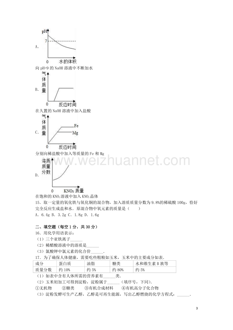 黑龙江省绥化市2016年中考化学模拟试卷（含解析）.doc_第3页