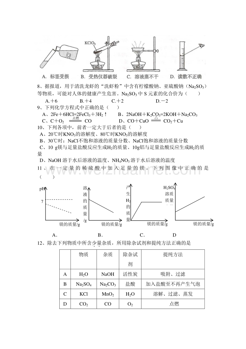 2011年中考模拟考试化学试卷十二.doc_第2页