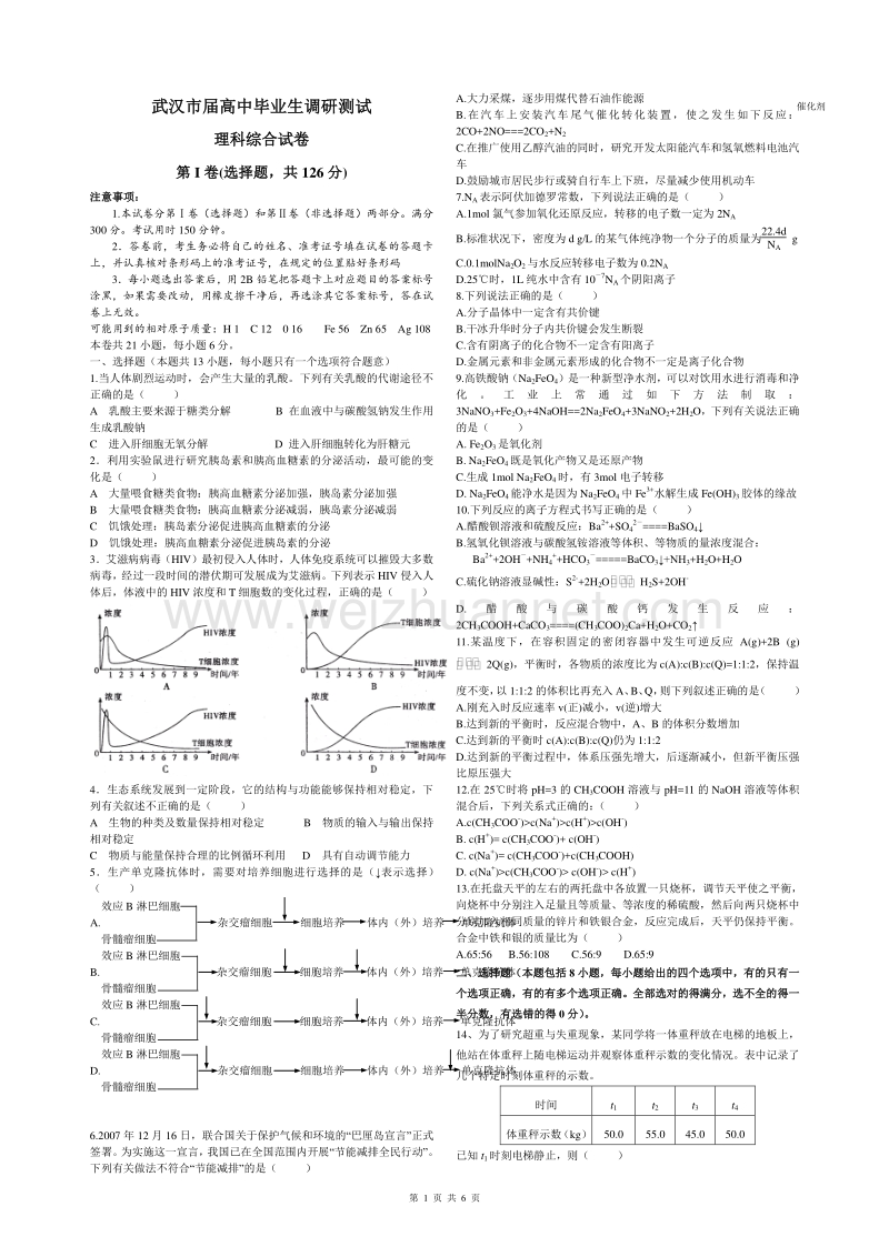 高中理综数理化必修选修期中期末模拟考试试卷试题含答案.doc_第1页