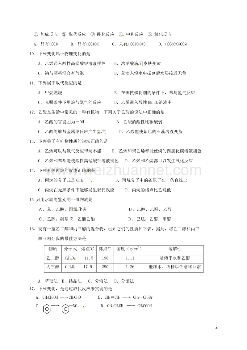 贵州省松桃苗族自治县民族中学2014-2015学年高一化学下学期第三次月考试题（无答案）.doc_第2页