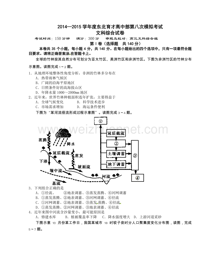 辽宁省沈阳市东北育才学校2015届高三第八次模拟考试文综试题.doc_第1页