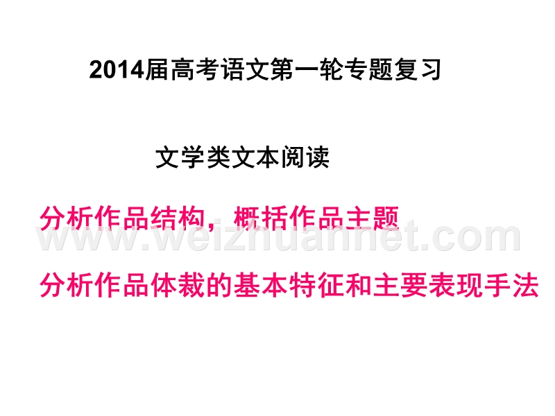 湖南省新田县第一中学2014届高三语文第一轮复习课件：(1)文学类文章阅读——分析综合.ppt_第1页